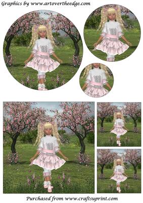 Girl and Blossom Trees Circle Pyramid