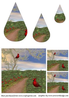 Cardinals and Poppies Teardrop Pyramid
