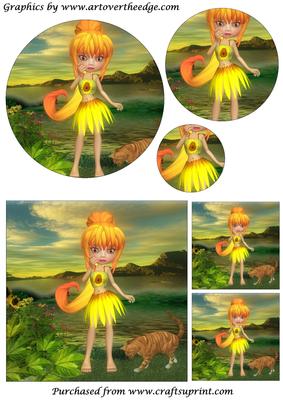 Sunflower Girl and Cat Circle Pyramid