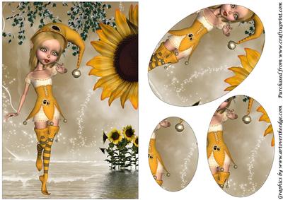Cute Girl Elf and Sunflower Oval Pyramid