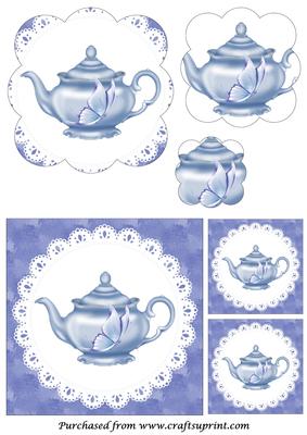 Blue Teapot and Butterfly Scalloped Pyramid