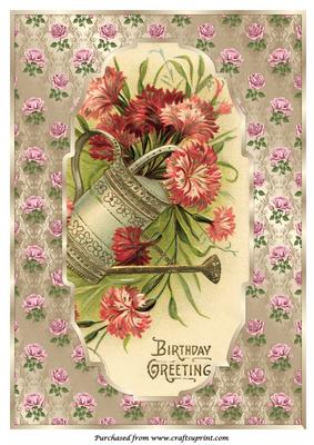 Vintage Floral Birthday Card A4
