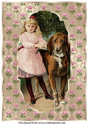 Vintage Girl and Dog A4
