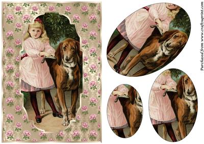 Vintage Girl and Dog Oval Pyramid