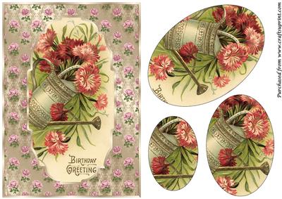 Vintage Floral Birthday Card Oval Pyramid