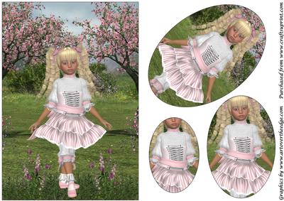 Girl and Blossom Trees Oval Pyramid