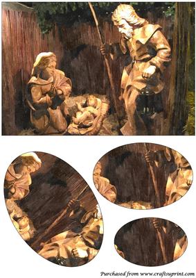 Nativity Scene Watercolour Oval Pyramid