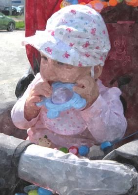 Baby Girl Playing Watercolour Background