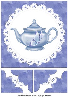 Blue Teapot and Butterfly Quadro Petal Corner Stacker