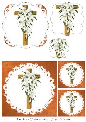 Easter Lily Wooden Cross Scalloped Pyramid