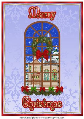 Christmas Window with Church A4