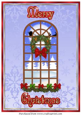 Christmas Window with Santa and Reindeers A4