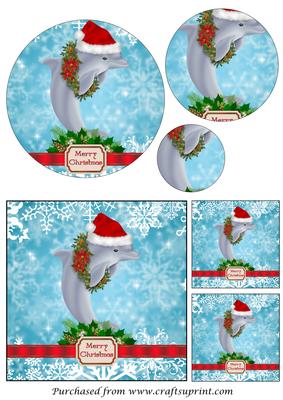 Santa Dolphin with Wreath Circle Pyramid