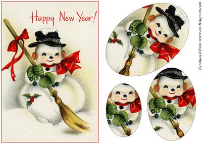 Christmas Snowman with Broom Oval Pyramid