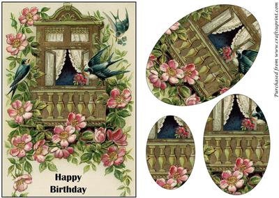 Vintage Birds and Flowers Oval Pyramid