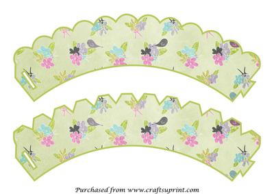 Cupcake Wrappers Floral Doodles and Birds