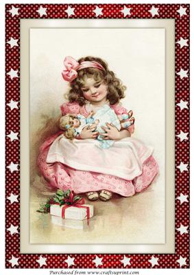 Christmas Girl with Doll A4