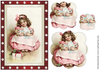 Christmas Girl with Doll Scalloped Pyramid