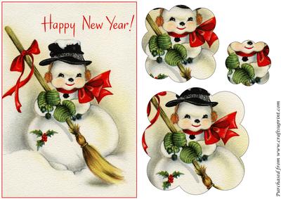 Christmas Snowman with Broom Scalloped Pyramid