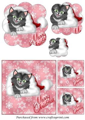 Kitty in Santa Hat Scalloped Pyramid