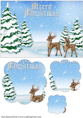 Christmas Reindeers Card Scalloped Pyramage