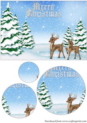 Christmas Reindeers Card Circle Pyramage