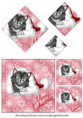 Kitty in Santa Hat Diamond Pyramid