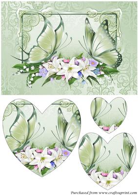 Butterflies and Flowers Heart Shaped Pyramid