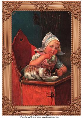Vintage Girl and Cat A4