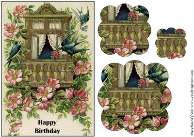 Vintage Birds and Flowers Scalloped Pyramid