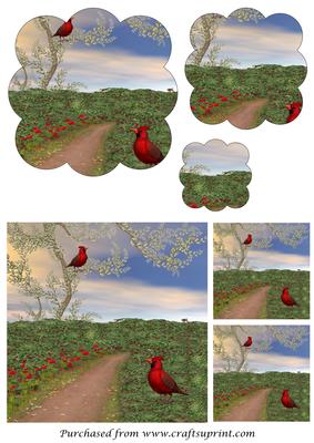 Cardinals and Poppies Scalloped Pyramid