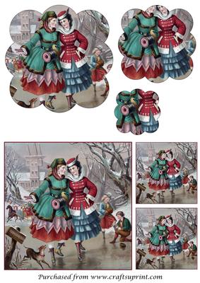 Vintage Ladies Skating Scalloped Pyramid