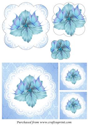 Blue Flower and Butterflies Scalloped Pyramid