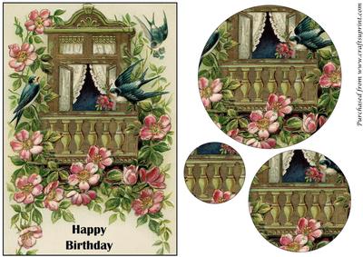 Vintage Birds and Flowers Circle Pyramid
