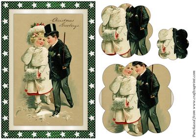 Vintage Christmas Children Scalloped Pyramid