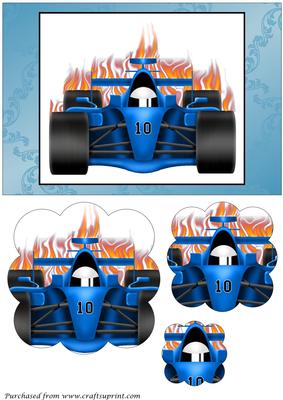 Blue Race Car Scalloped Pyramid