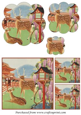Vintage Japanese Scene Scalloped Pyramid