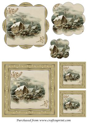 Victorian Christmas Scene Scalloped Pyramage