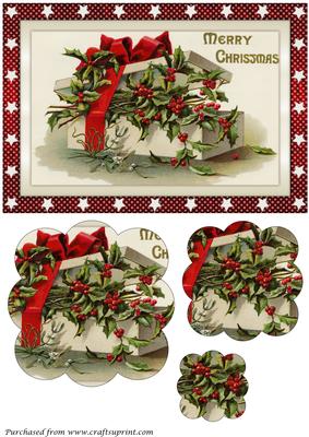 Christmas Gift Box with Holly Scalloped Pyramid