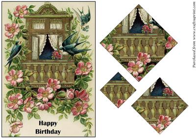 Vintage Birds and Flowers Diamond Pyramid