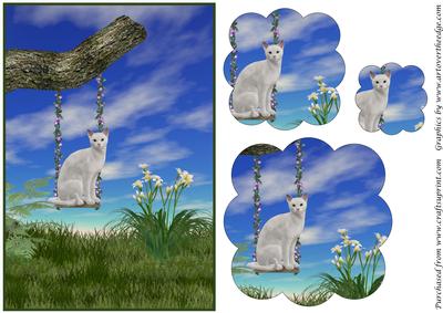 White Cat Swinging Scalloped Pyramid