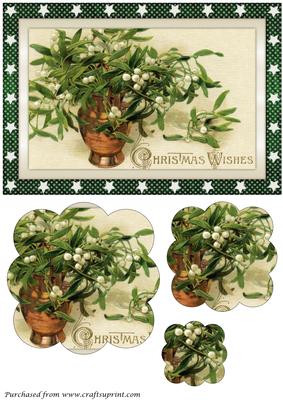Christmas Mistletoe in Vase Scalloped Pyramid