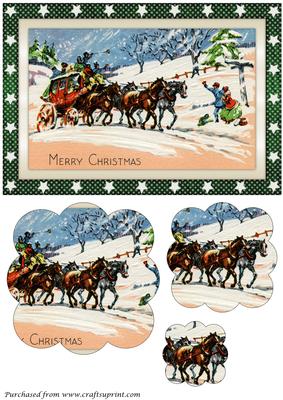 Vintage Christmas Coach Scalloped Pyramid
