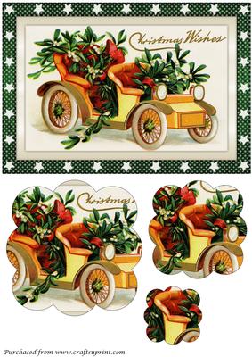 Christmas Car with Mistletoe Scalloped Pyramid
