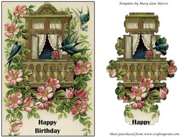 Vintage Birds and Flowers Panel Card Front