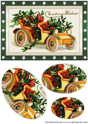 Christmas Car with Mistletoe Oval Pyramid