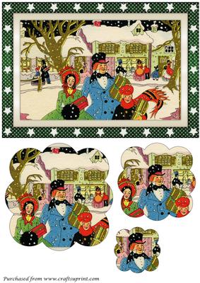 Vintage Christmas Family Scalloped Pyramid