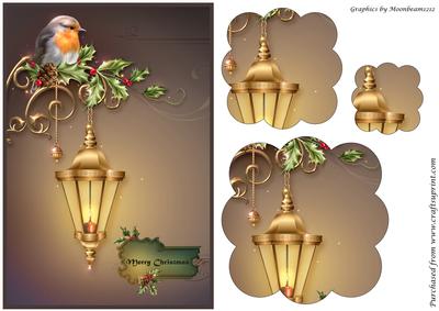 Christmas Robin on Street Lamp Scalloped Pyramid