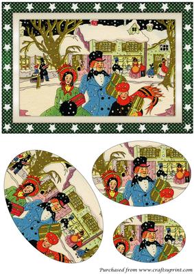 Vintage Christmas Family Oval Pyramid