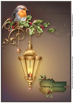 Christmas Robin on Street Lamp A4